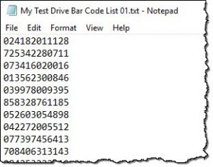 Test Drive Bar Code List